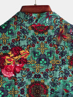 Men's Vintage Flower Print Cotton Short Sleeve Shirt