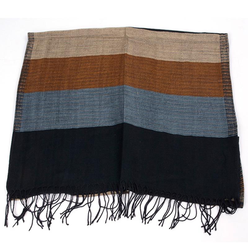 Men's Striped Double-Sided Fringed Scarf