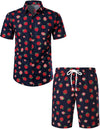 Men's Cotton Strawberry Print Hawaiian Shirt & Shorts Set
