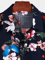 Men's Flower Butterfly Print Pocket Hawaiian Shirt