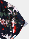 Men's Flower Butterfly Print Pocket Hawaiian Shirt