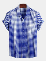 Men's Casual Solid Color Plaid Cotton Pocket Shirt