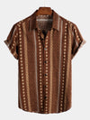 Men's Retro 70s Button Up Vintage Navy Blue Striped Beach Summer Short Sleeve Cotton Shirt