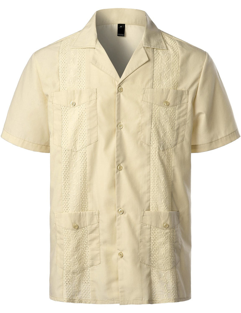 Men's Casual Short Sleeve Cuban Guayabera Shirt & Shorts Set