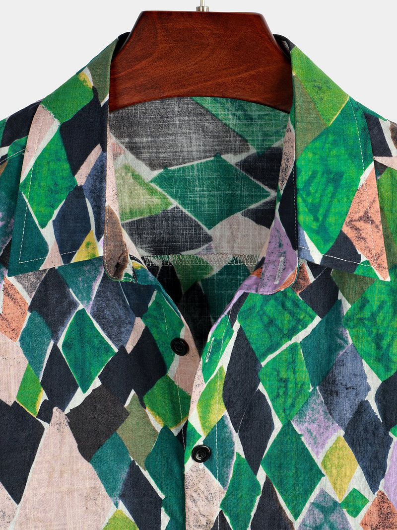 Men's Colorful Geometric Patterns Short Sleeve Shirt