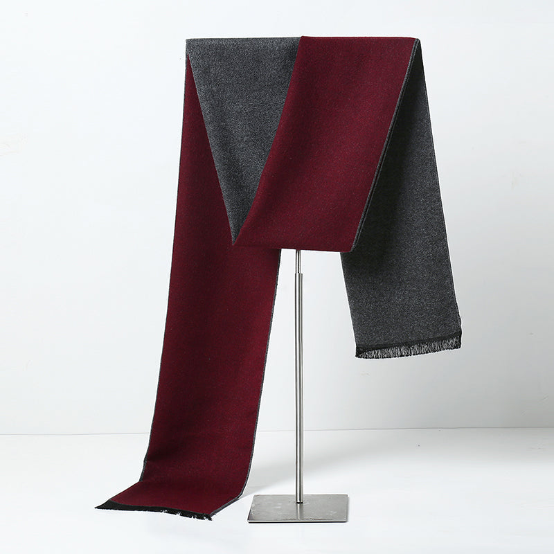 Men's Long Soft Grey And Burgundy Solid Color Classic Warm Winter Scarf
