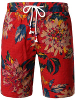 Men's Cotton Casual Red Flower Hawaiian Shorts