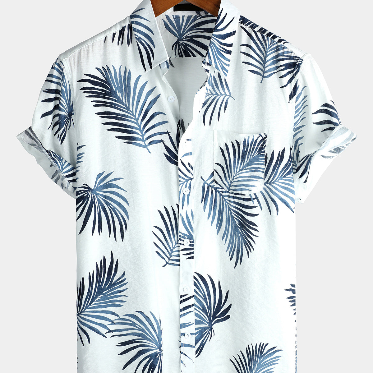 Men's Hawaiian Casual Holiday Cotton Pocket Button Up Summer Beach Short Sleeve Shirt
