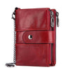 Men's Genuine Leather RFID Chains Multi-slots Retro Foldable Card Holder Wallet
