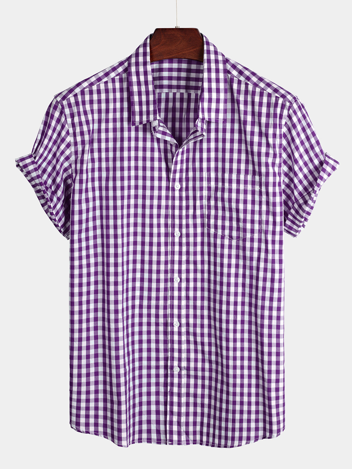 Men's Casual Solid Color Plaid Cotton Pocket Shirt