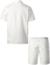 Men's Casual Short Sleeve Cuban Guayabera Shirt & Shorts Set