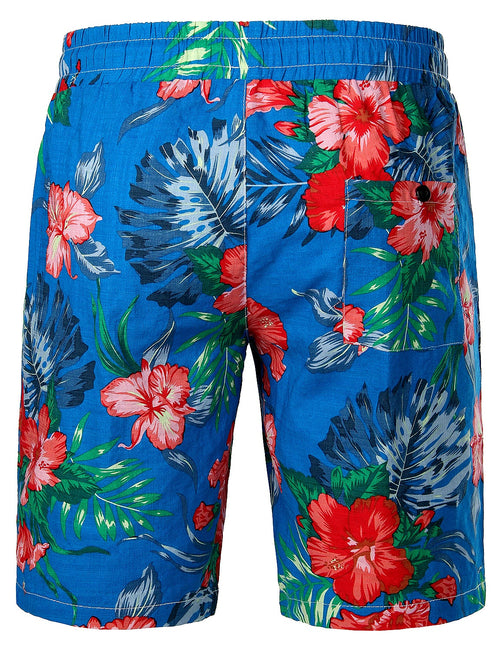 Men's Cotton Casual Blue Flower Hawaiian Shorts