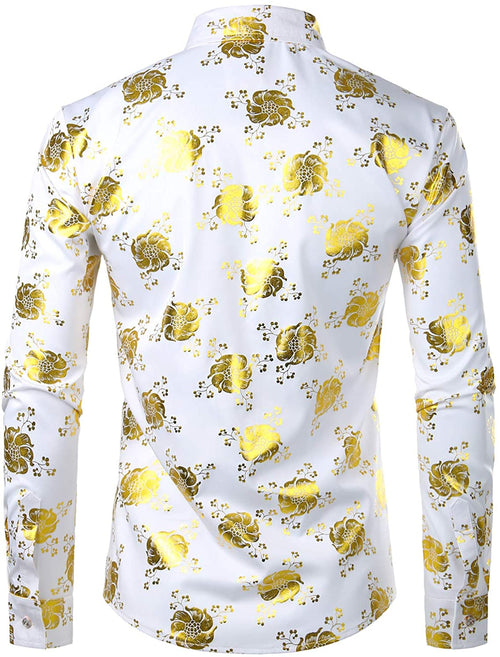 Men's Floral Long Sleeve Casual Button Up Shirt