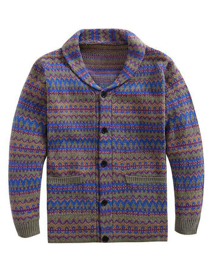 Men's Soft Vintage Casual Jumper Button Striped Retro Cardigan Sweater